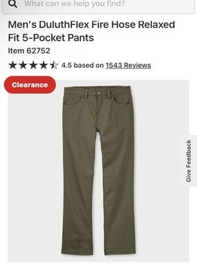 Duluth Trading Co Men's DuluthFlex Fire Hose Relaxed Fit 5-Pocket Pants Olive